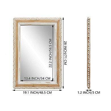 Parisloft 19.1 x 28 Inch Rectangle Farmhouse Wood Wall Mirror