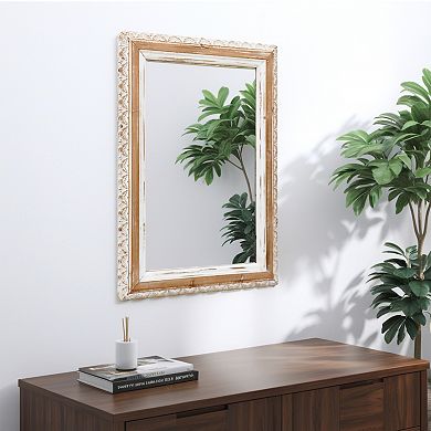 Parisloft 19.1 x 28 Inch Rectangle Farmhouse Wood Wall Mirror