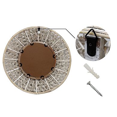 Parisloft 24 Inch Round Rattan Farmhouse Wall Mirror,