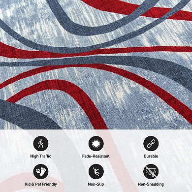 World Rug Gallery Isla Contemporary Distressed Abstract Lines Non Slip Area Rug