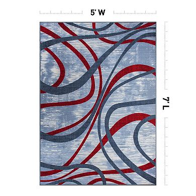 World Rug Gallery Isla Contemporary Distressed Abstract Lines Non Slip Area Rug
