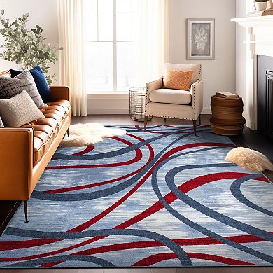 World Rug Gallery Isla Contemporary Distressed Abstract Lines Non Slip Area Rug