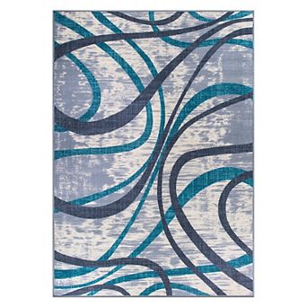 World Rug Gallery Isla Contemporary Distressed Abstract Lines Non Slip Area Rug