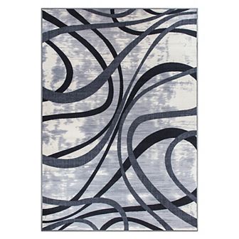 World Rug Gallery Isla Contemporary Distressed Abstract Lines Non Slip Area Rug