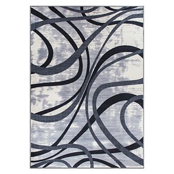 World Rug Gallery Isla Contemporary Distressed Abstract Lines Non Slip Area Rug