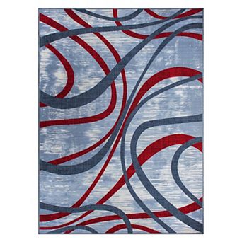 World Rug Gallery Isla Contemporary Distressed Abstract Lines Non Slip Area Rug