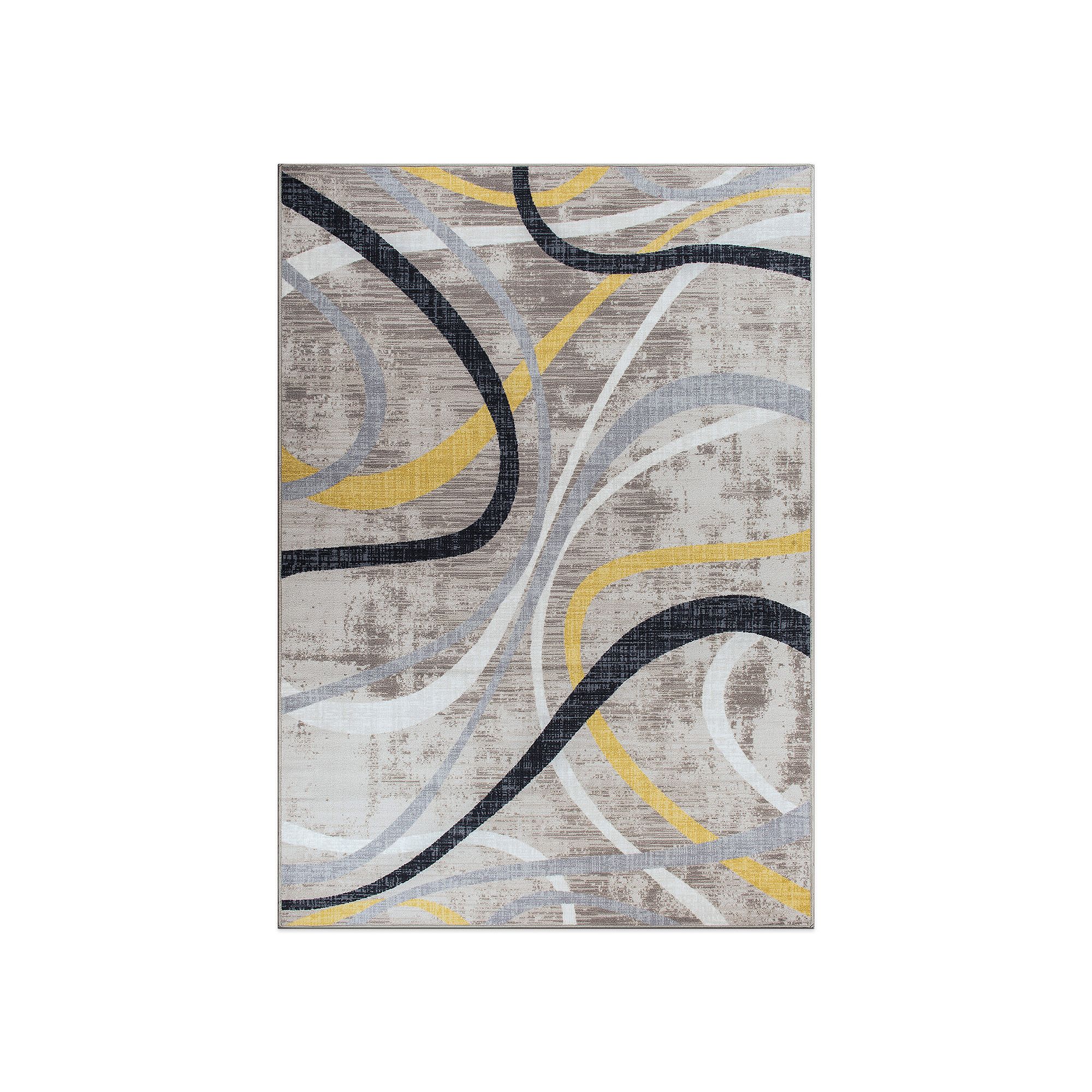 World Rug Gallery Isla Contemporary Distressed Abstract Lines Non Slip Area