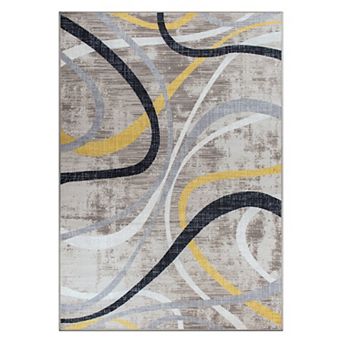 World Rug Gallery Isla Contemporary Distressed Abstract Lines Non Slip Area Rug