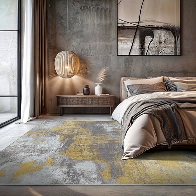 World Rug Gallery Isla Contemporary Distressed Abstract Non Slip Area Rug