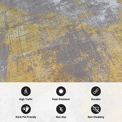 World Rug Gallery Isla Contemporary Distressed Abstract Non Slip Area Rug