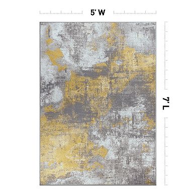 World Rug Gallery Isla Contemporary Distressed Abstract Non Slip Area Rug