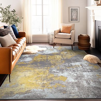 World Rug Gallery Isla Contemporary Distressed Abstract Non Slip Area Rug