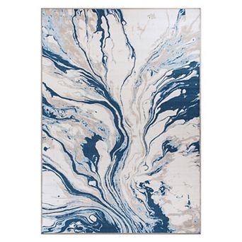 World Rug Gallery Isla Contemporary Watercolor Wave Abstract Non Slip Area Rug