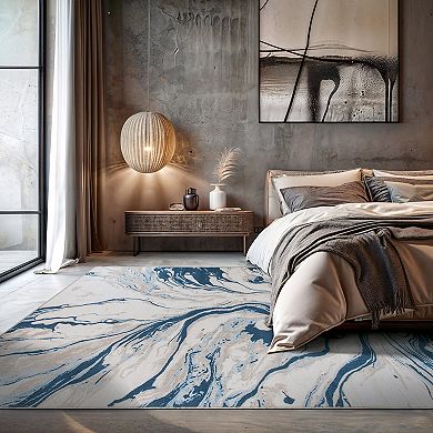 World Rug Gallery Isla Contemporary Watercolor Wave Abstract Non Slip Area Rug
