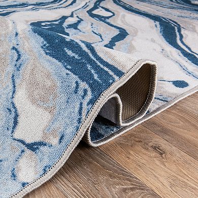 World Rug Gallery Isla Contemporary Watercolor Wave Abstract Non Slip Area Rug
