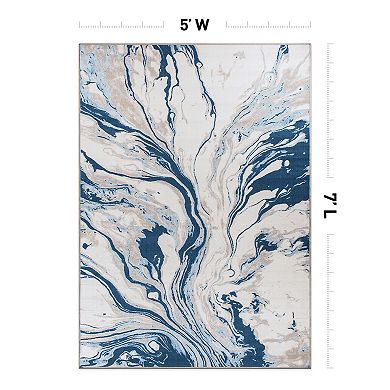 World Rug Gallery Isla Contemporary Watercolor Wave Abstract Non Slip Area Rug