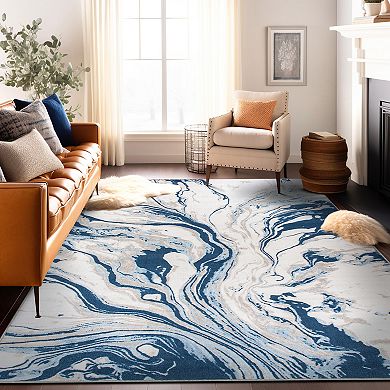 World Rug Gallery Isla Contemporary Watercolor Wave Abstract Non Slip Area Rug