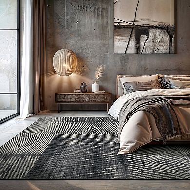 World Rug Gallery Isla Geometric Stripe Distressed Non Slip Area Rug