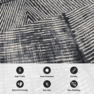 World Rug Gallery Isla Geometric Stripe Distressed Non Slip Area Rug