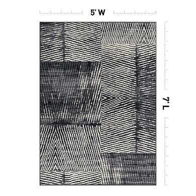 World Rug Gallery Isla Geometric Stripe Distressed Non Slip Area Rug