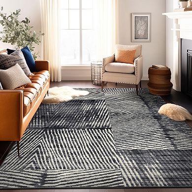 World Rug Gallery Isla Geometric Stripe Distressed Non Slip Area Rug