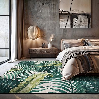 World Rug Gallery Isla Contemporary Tropical Floral Leaves Non Slip Area Rug
