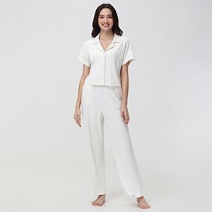 Umenlele Women's Satin Pajamas Set - Short Sleeve Button Shirt With Long Pants, Loungewear PJs