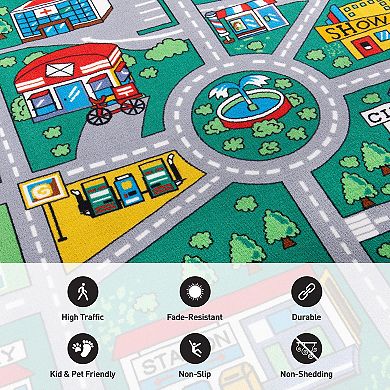 World Rug Gallery Isla Kids Playmat Road Traffic Educational Non Slip Area Rug
