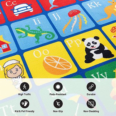 World Rug Gallery Isla Kids Alphabet Educational Learning Non Slip Area Rug