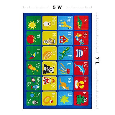 World Rug Gallery Isla Kids Alphabet Educational Learning Non Slip Area Rug