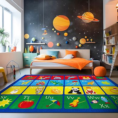 World Rug Gallery Isla Kids Alphabet Educational Learning Non Slip Area Rug