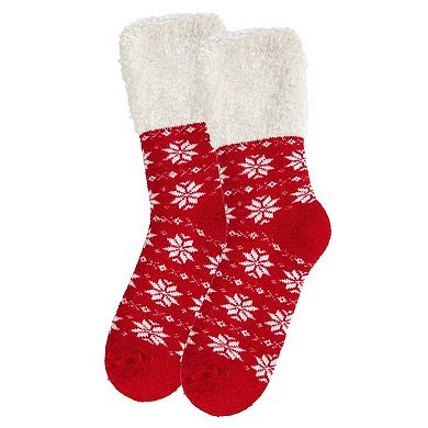 Snowflake Fair Isle Plush Cabin Socks