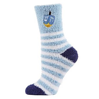 Striped Dreidel Embroidery Cozy Holiday Crew Socks