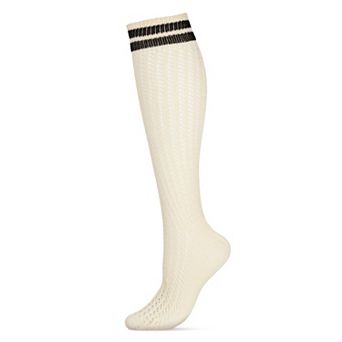 Pointelle Striped Cuff Cotton Blend Knee High Sock