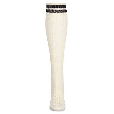 Pointelle Striped Cuff Cotton Blend Knee High Sock