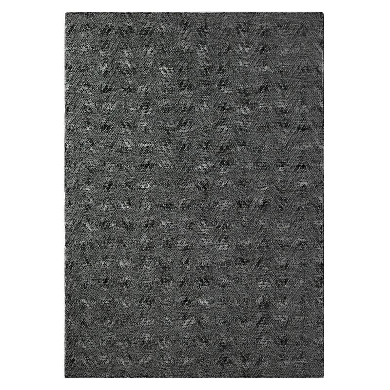 TOWN & COUNTRY BASICS Pax Herringbone Textured Solid Everwash® Washable Area Rug  Low Pile  Non-Slip Backing  Easy Clean Pet & Family Friendly Rug  Dark Grey  5ft Round