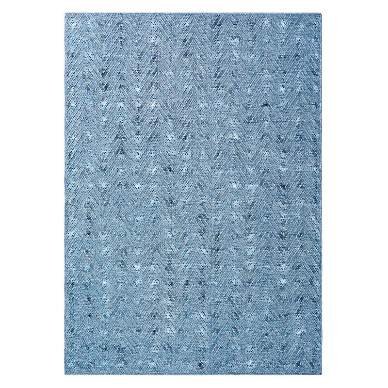 TOWN & COUNTRY BASICS Pax Herringbone Textured Solid Everwash® Washable Area Rug  Low Pile  Non-Slip Backing  Easy Clean Pet & Family Friendly Rug  Blue  5ft Round
