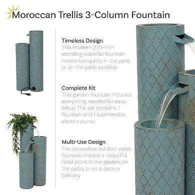 Sunnydaze Moroccan Trellis 3-Column Zinc Outdoor Garden Fountain - 27.5"