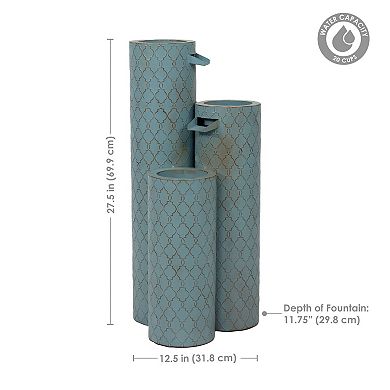 Sunnydaze Moroccan Trellis 3-Column Zinc Outdoor Garden Fountain - 27.5"