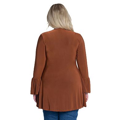 Plus Size 24Seven Comfort Apparel Long Bell Sleeve High-Low Tunic Top