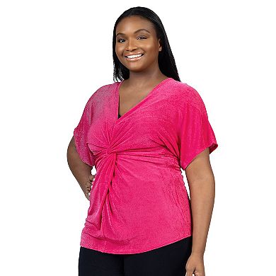 Plus Size 24Seven Comfort Apparel Twist Front Short Dolman Sleeve Top