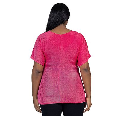 Plus Size 24Seven Comfort Apparel Twist Front Short Dolman Sleeve Top