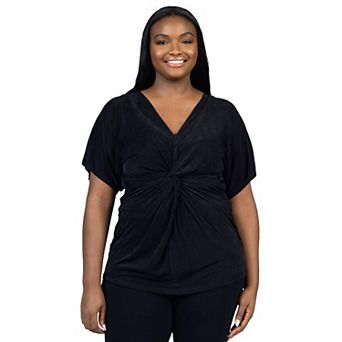 Plus Size 24Seven Comfort Apparel Twist Front Short Dolman Sleeve Top