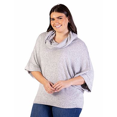 Plus Size 24Seven Comfort Apparel Heathered Cowlneck Dolman Sleeve Sweater