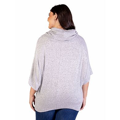 Plus Size 24Seven Comfort Apparel Heathered Cowlneck Dolman Sleeve Sweater