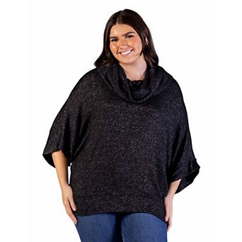 Plus Size 24Seven Comfort Apparel Heathered Cowlneck Dolman Sleeve Sweater