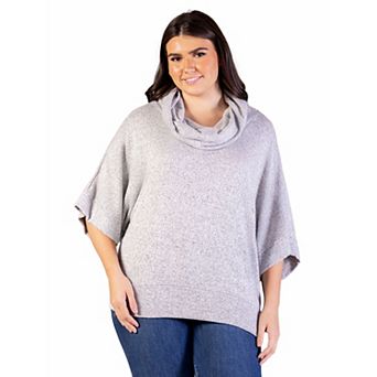 Plus Size 24Seven Comfort Apparel Heathered Cowlneck Dolman Sleeve Sweater