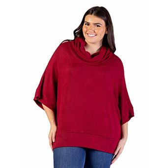 Plus Size 24Seven Comfort Apparel Heathered Cowlneck Dolman Sleeve Sweater