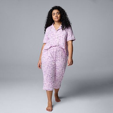 Women's Plus Size Simply Vera Vera Wang 2-pc. Pajama Short Sleeve Notch Top & Capri Pant Set