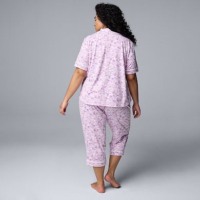 Women's Plus Size Simply Vera Vera Wang 2-pc. Pajama Short Sleeve Notch Top & Capri Pant Set